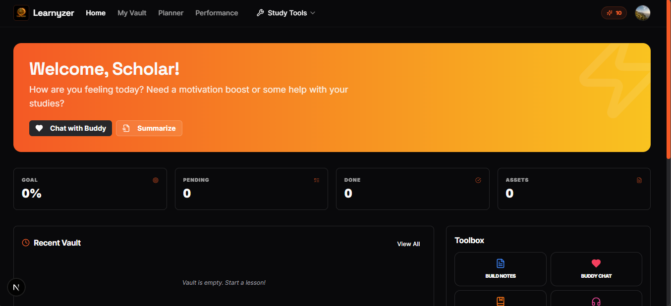 Learnyzer AI Study Hub Interface Preview
